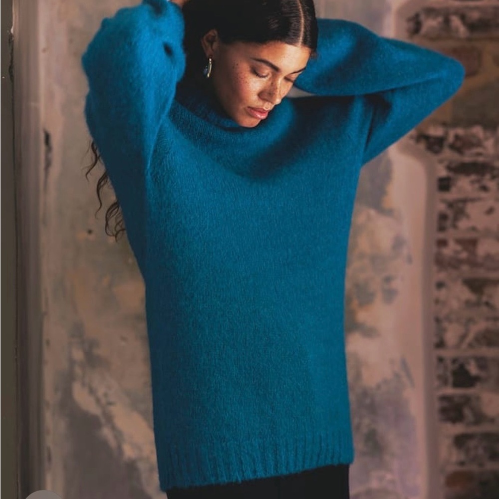 🦋 Babaton Teal Knit Slouch turtle-neck Sweater